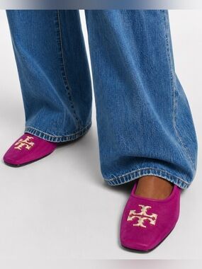 Tory Burch Eleanor Suede Ballet Flats Fuchsia Pink Size 6.5 New